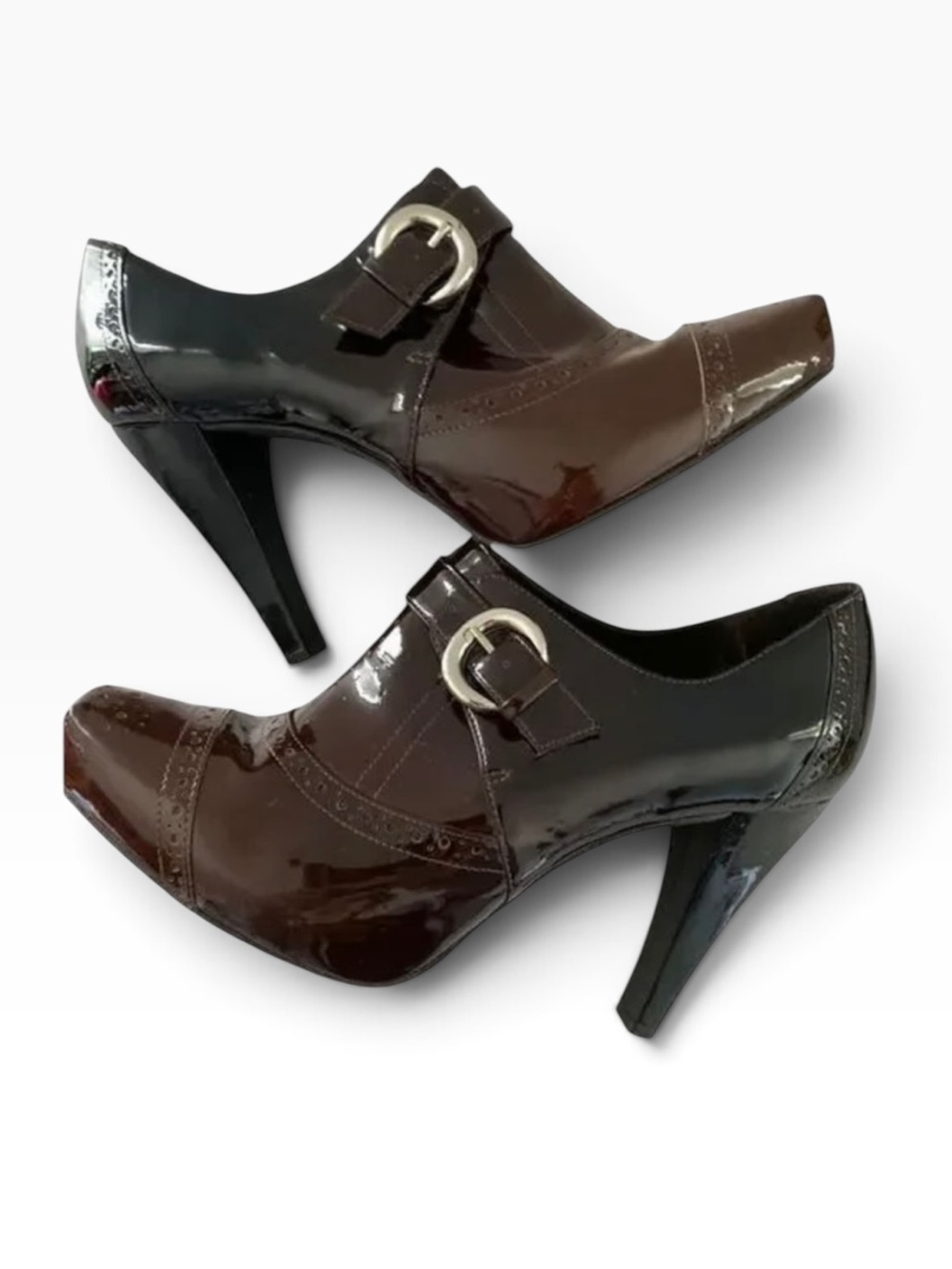 New Antonio Milano “STORMY” Patent Leather Ombré Blucher Buckled Heels